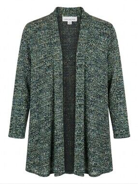 Caroline Rose Open Front Knit Tweed Cardigan Sweater Jacket Size S
